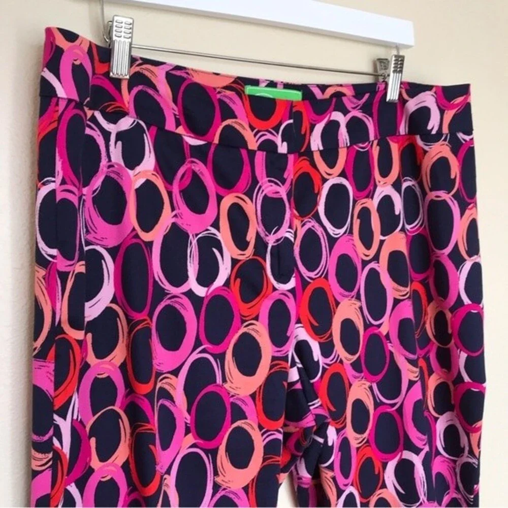 Pappagallo Navy Geometric Funky Circle Scalloped Hem Ankle Pants Women Size 12